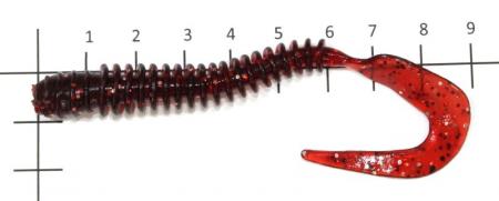 Allvega - Приманка Monster Worm 100 cranberry seed - фотография приманки на линейке