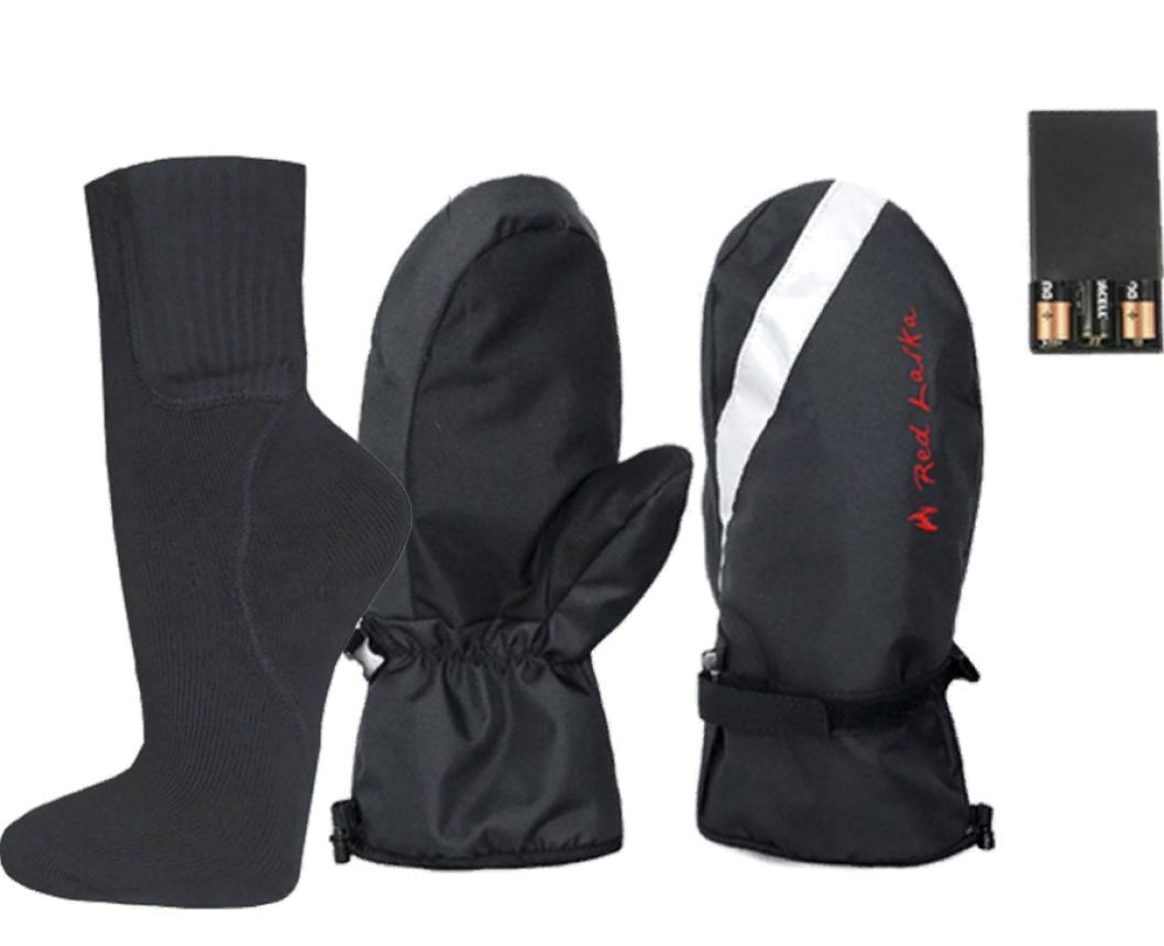 Комплект-подарок RedLaika рукавицы с подогревом RL-R-02(AA) + носки RL-N-AA М черный/серый