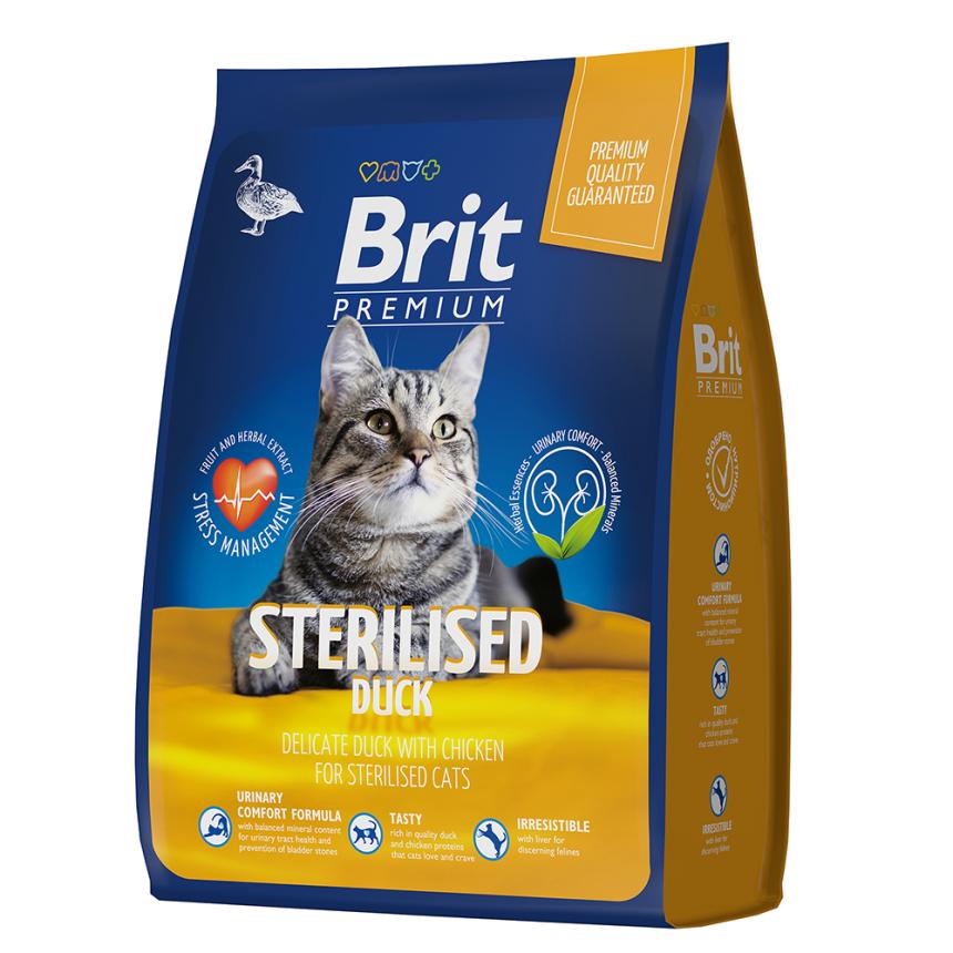 Cухой корм Brit Premium Sterilised для стерилизованных кошек утка, курица 2кг