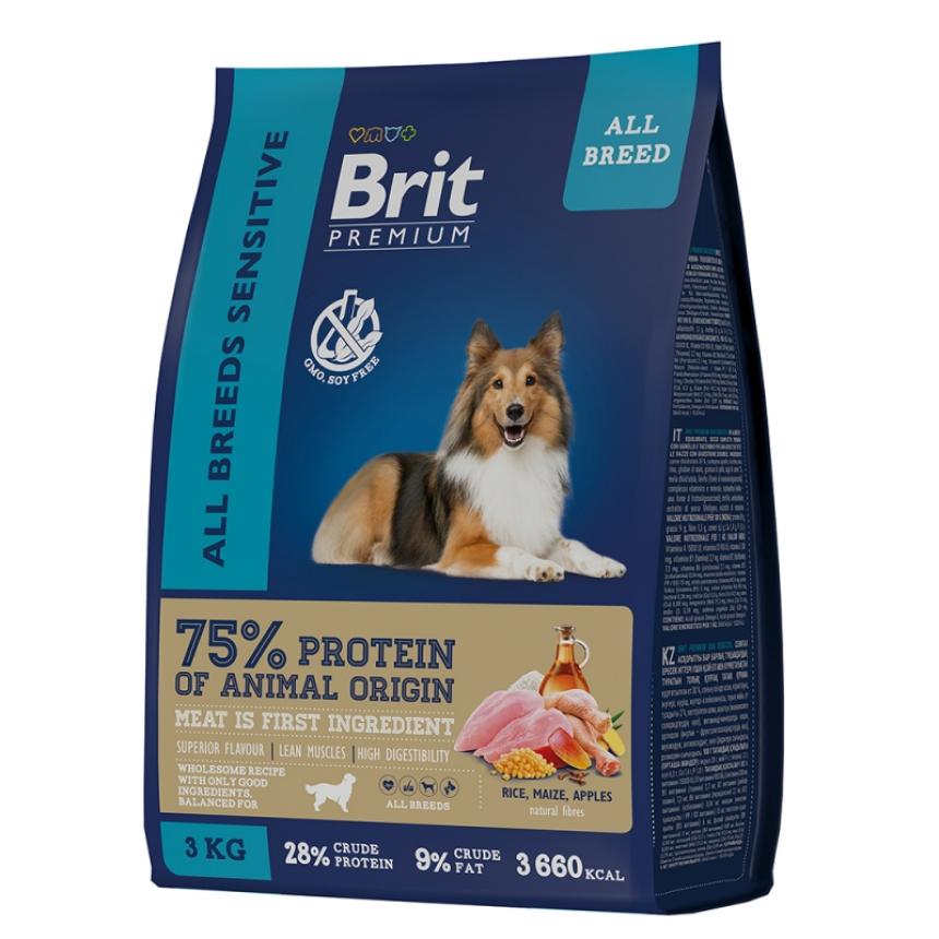 Сухой корм Brit Premium Adult Sensitive для собак ягнёнок, индейка 1кг