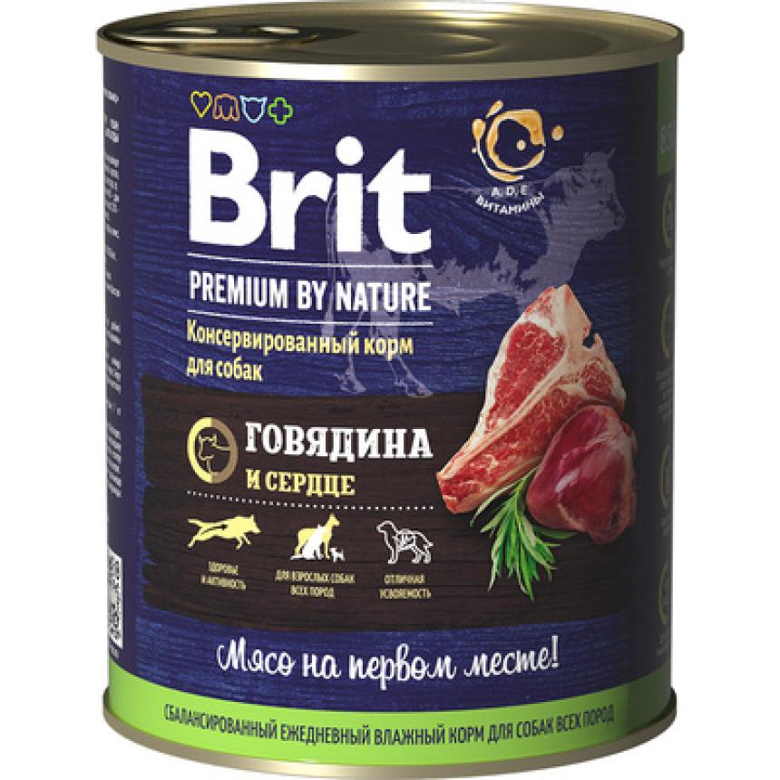 Консервы Brit Premium by Nature для собак говядина, сердце 850гр