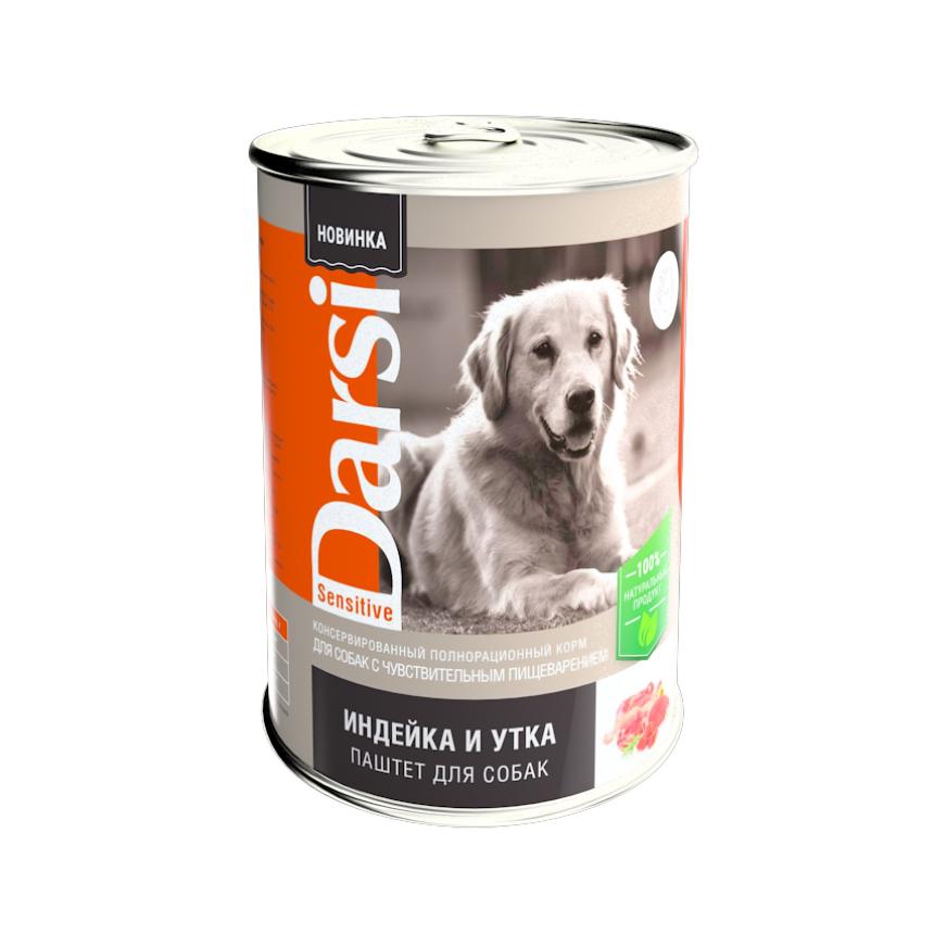 Консервы Darsi Sensitive для собак с чувствительным пищеварением, индейка, утка 410гр