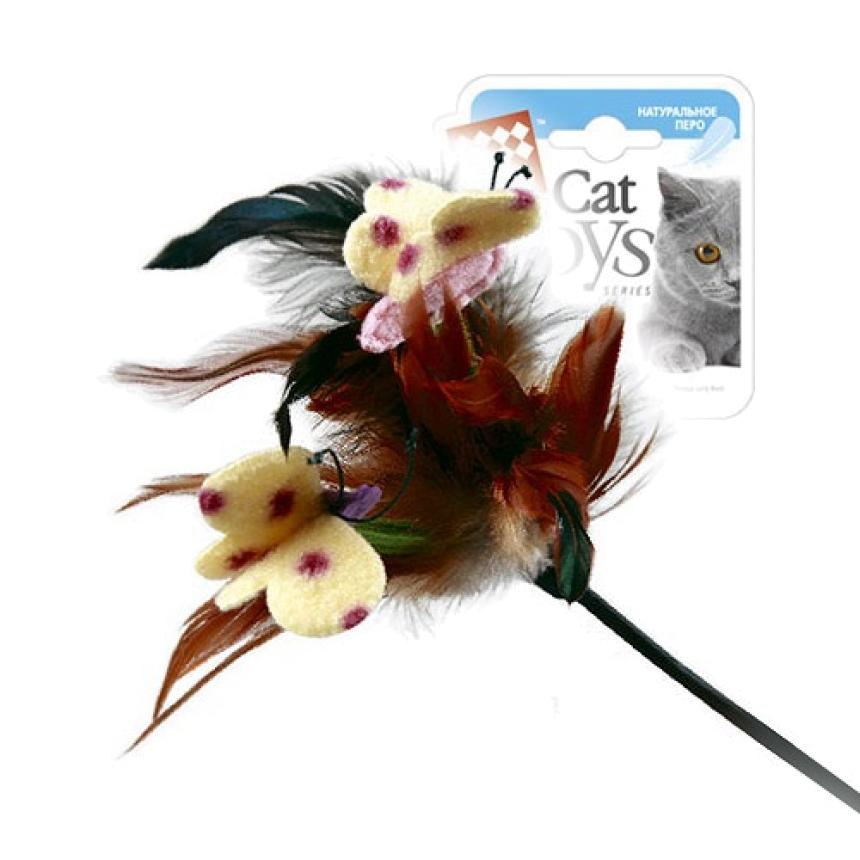 Дразнилка GiGwi Feather Teaser для кошек с бабочками и перьями 55см