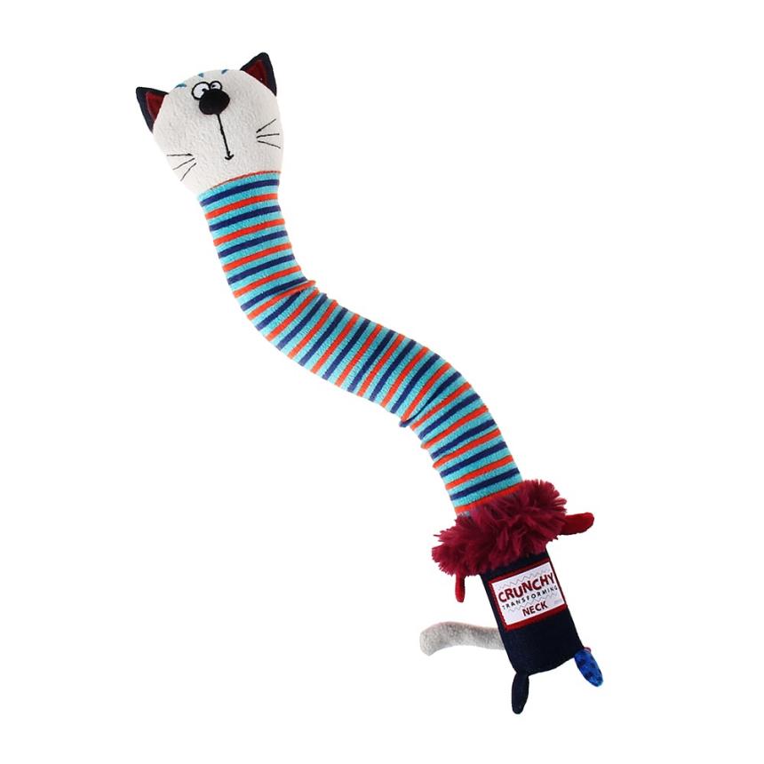 Игрушка GiGwi для собак "Кот с хрустящей шеей" с пищалкой 28см