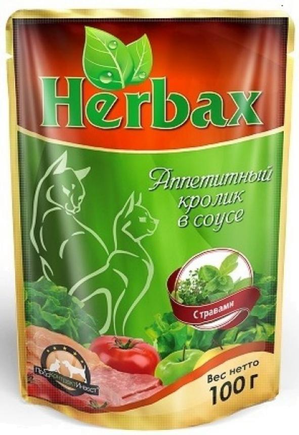 Пауч Herbax для кошек кролик в соусе с травами 100гр