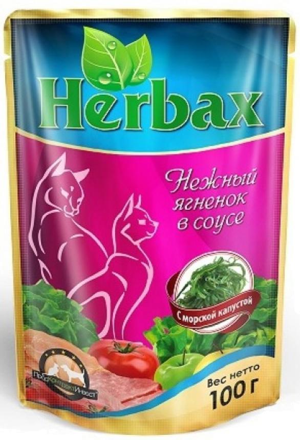 Пауч Herbax для кошек нежный ягненок в соусе с морской капустой 100гр