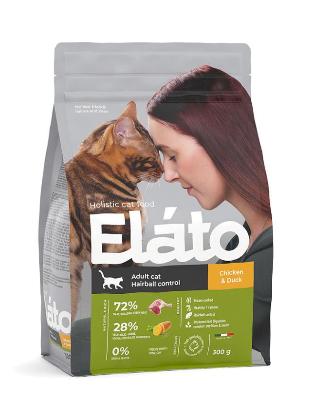 Сухой корм Elato Holistic Hairball Control для кошек курица, утка 1,5кг