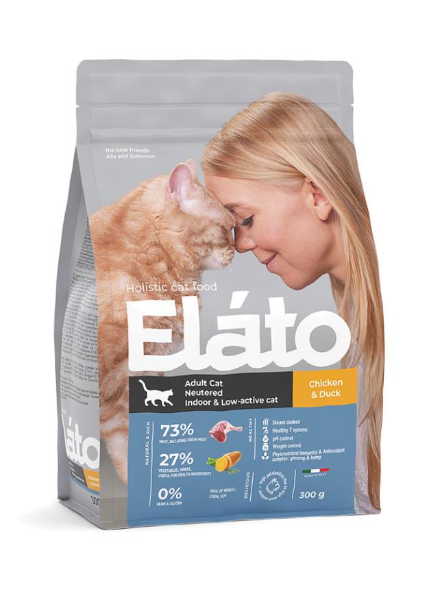 Сухой корм Elato Holistic Neutered/Indoor&Low-Active Cat для кошек курица, утка 1,5кг