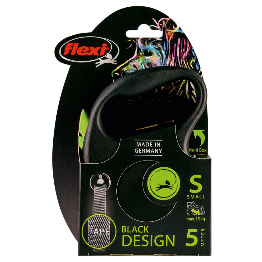 Рулетка Flexi Black Design S для собак до 15кг, 5м лента, черный/зеленый
