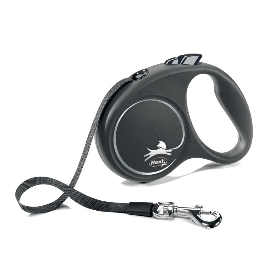 Рулетка Flexi Black Design S для собак до 15кг, 5м лента, черный/серебро