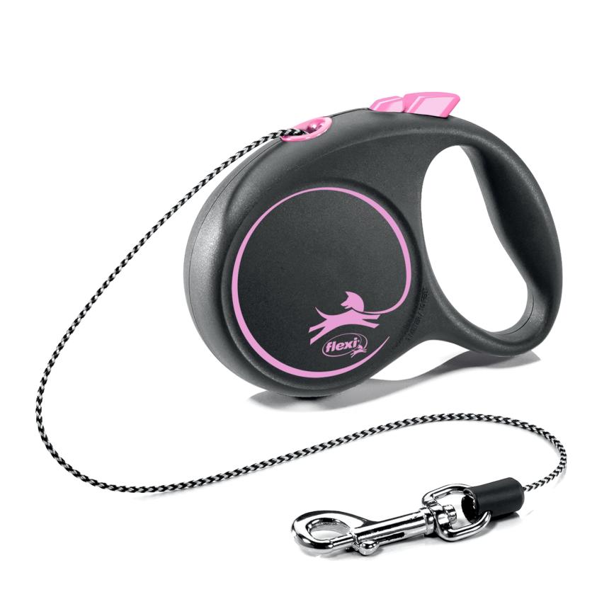 Рулетка Flexi Black Design XS для собак до 8кг, 3м трос, черный/розовый
