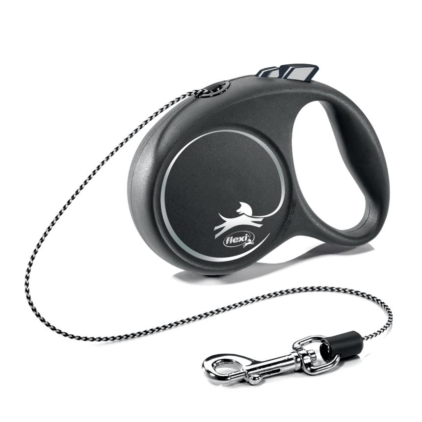 Рулетка Flexi Black Design XS для собак до 8кг, 3м трос, черный/серебро