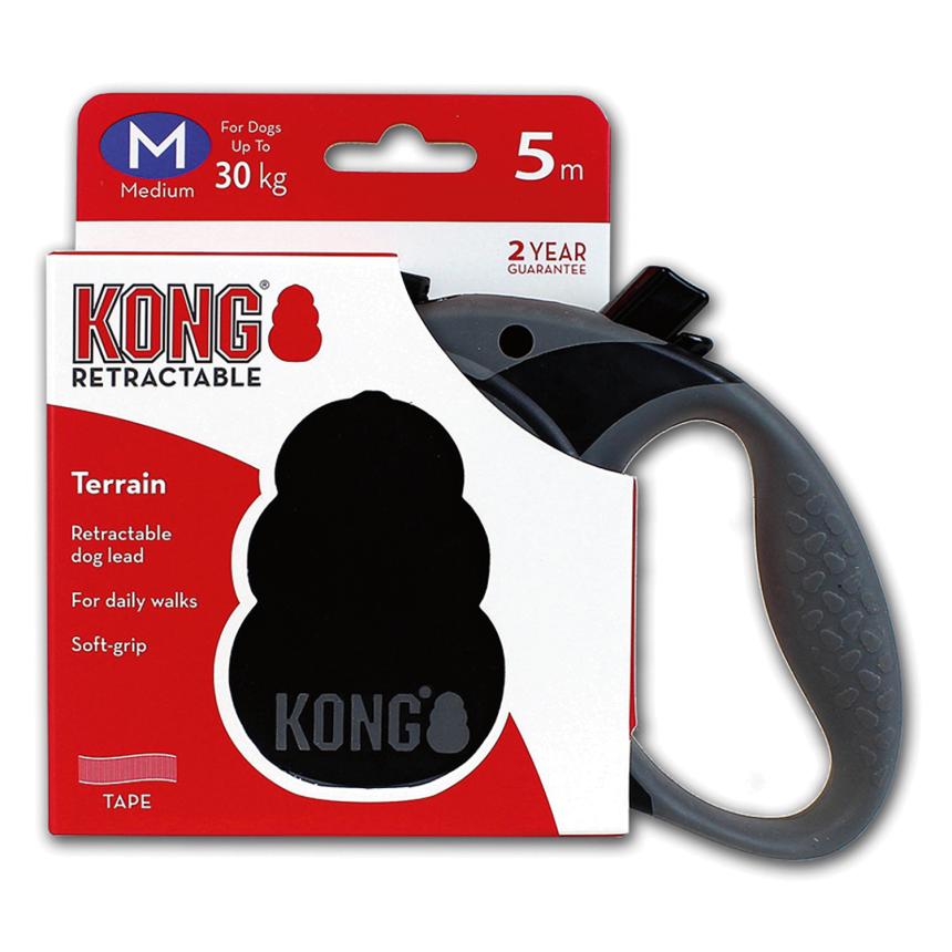 Рулетка Kong Terrain M для собак до 30кг, 5м лента черная