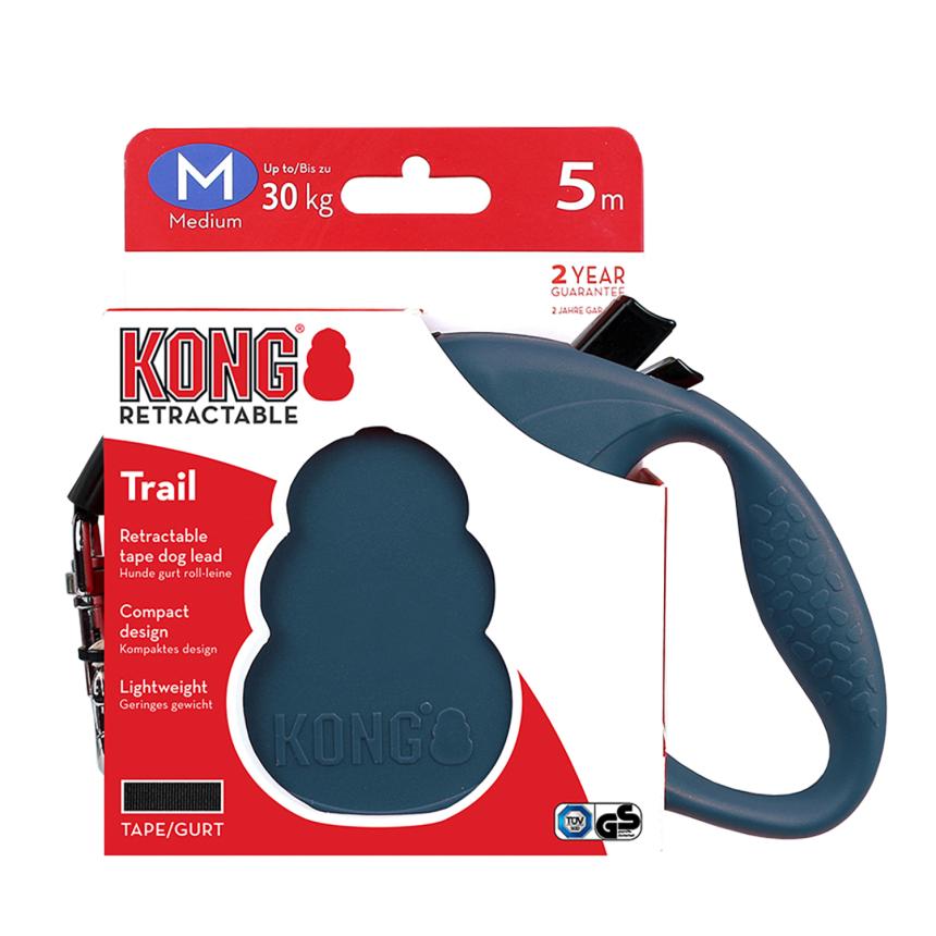 Рулетка Kong Trail M для собак до 30кг, 5м лента синяя
