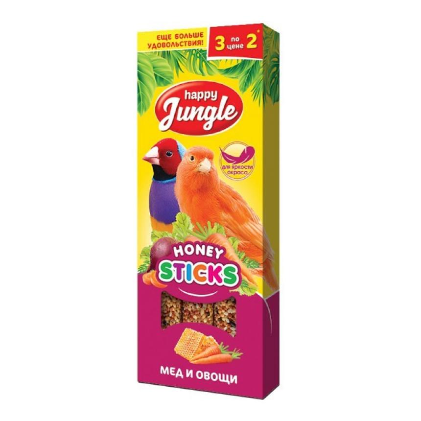 Лакомствао-палочки Happy Jungle для птиц, мед и овощи 3шт