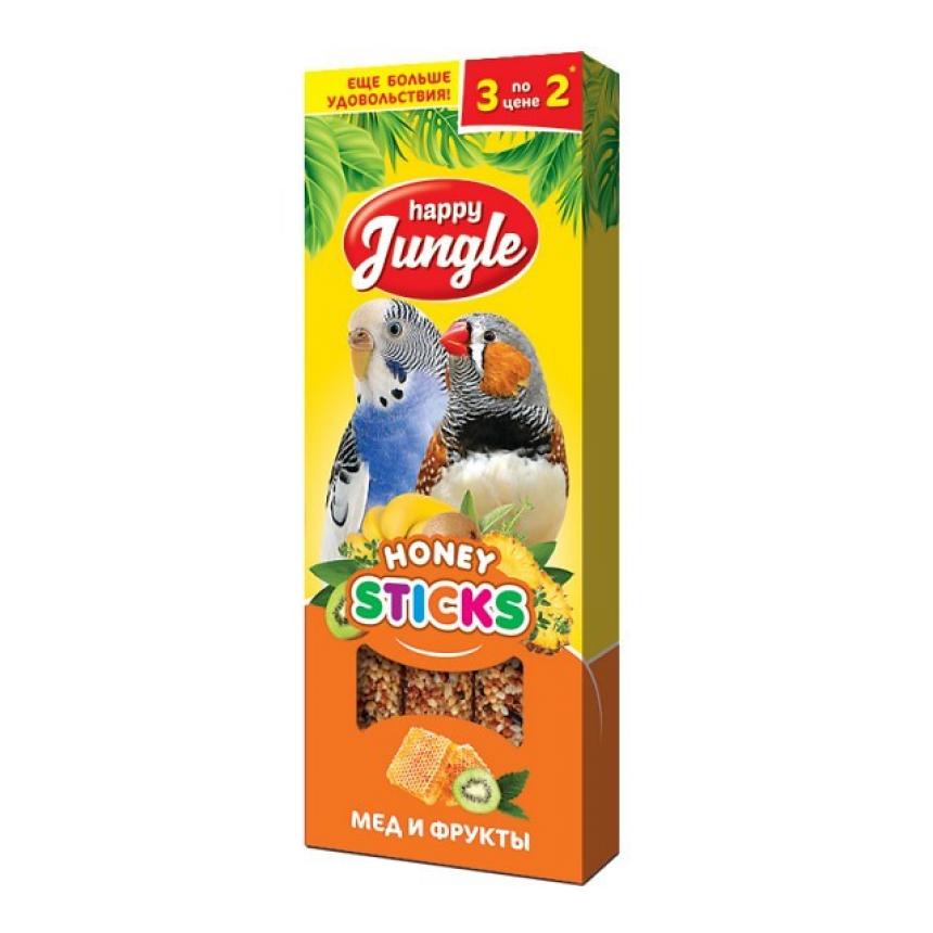 Лакомствао-палочки Happy Jungle для птиц, мед и фрукты 3шт