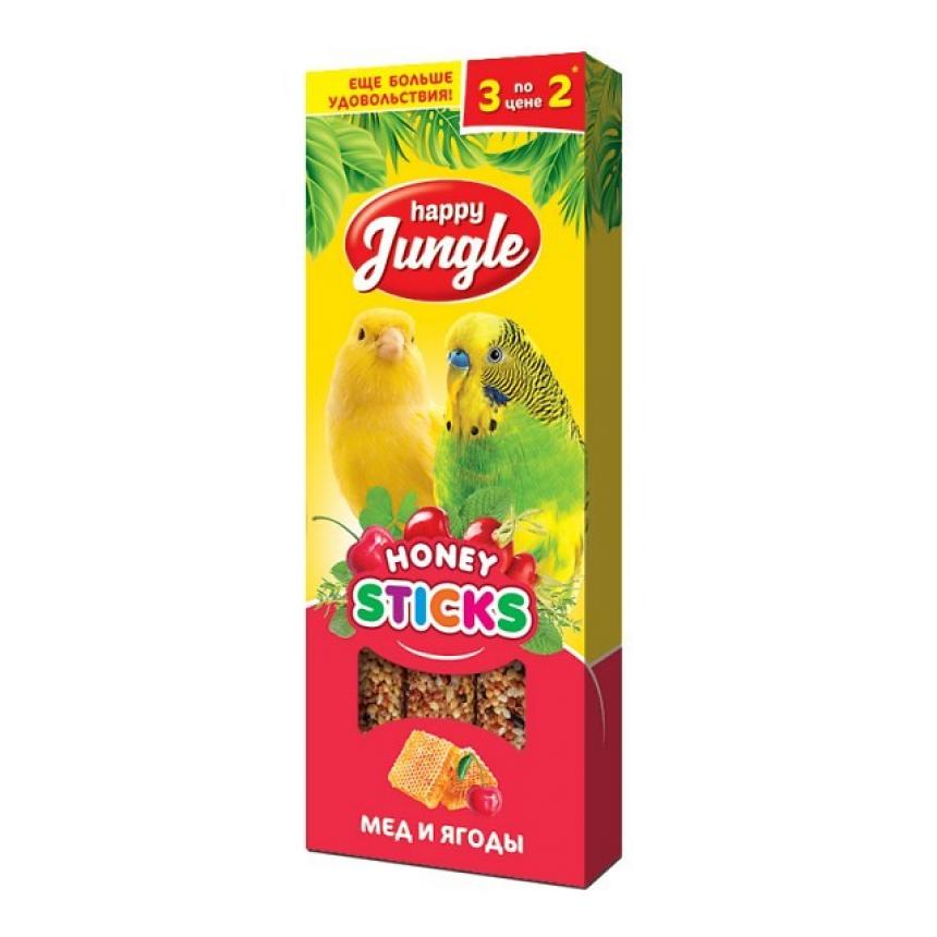 Лакомствао-палочки Happy Jungle для птиц, мед и ягоды 3шт
