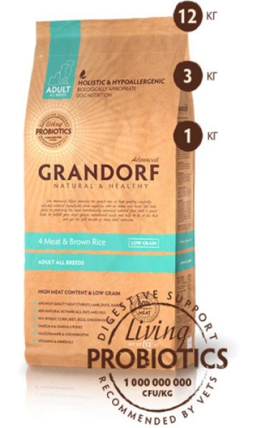Сухой корм Grandorf Adult All Breeds для собак всех пород 4 вида мяса, рис, пробиотики 1кг