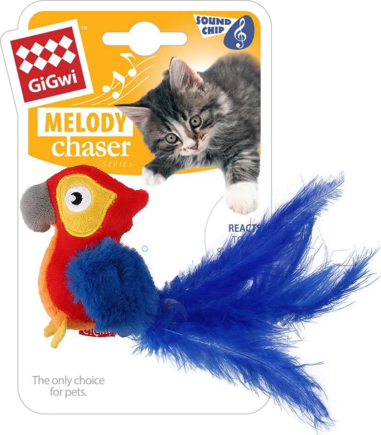 Игрушка GiGwi Melody Chaser для кошек "Попугай" со звуковым чипом 12см