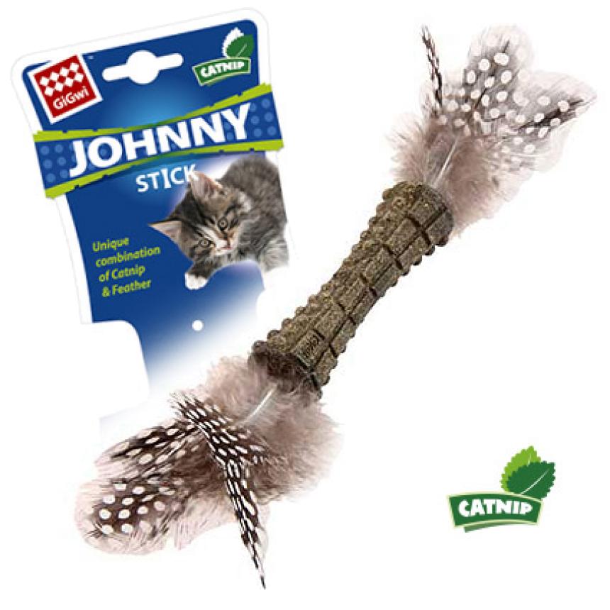 Игрушка GiGwi Jonny Stick для кошек Мята спрессованная, перья с двух сторон 8см