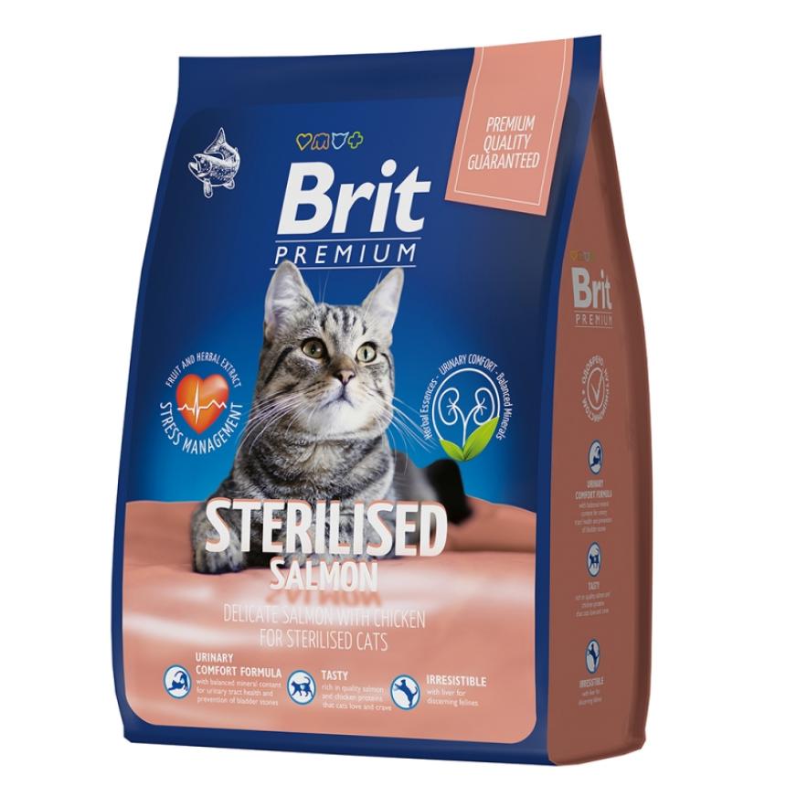Cухой корм Brit Premium Sterilised для стерилизованных кошек лосось, курица 8кг