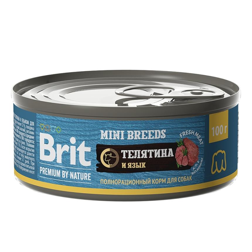 Консервы Brit Premium by Nature для собак мелких пород, телятина язык 100гр