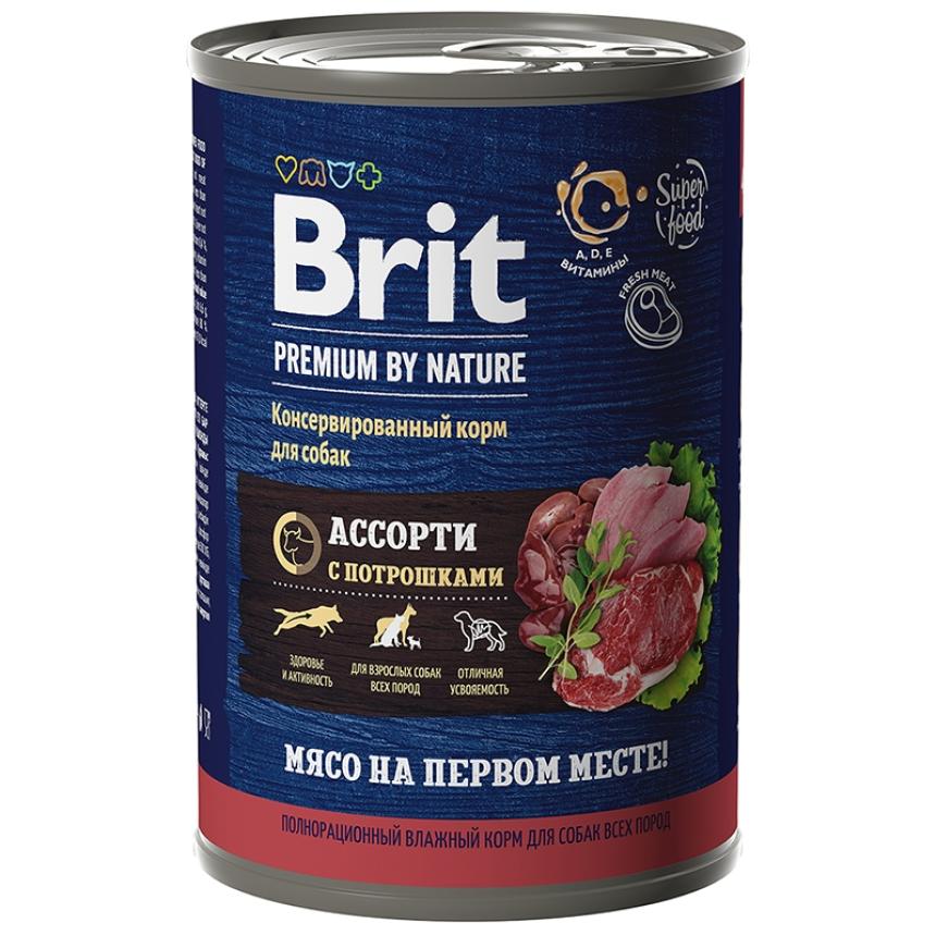 Консервы Brit Premium by Nature для собак, мясное ассорти с потрошками 410гр