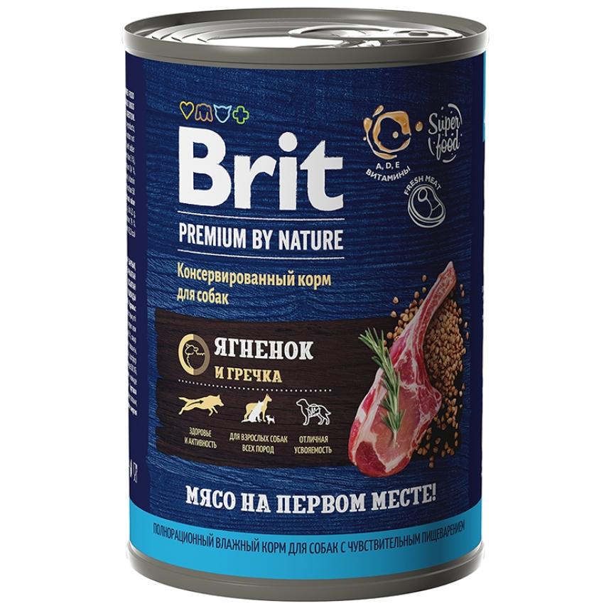 Консервы Brit Premium by Nature Sensitive для собак, ягненок гречка 410гр