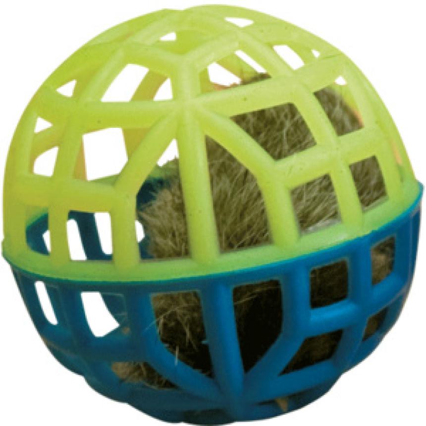 Игрушка Зооник для кошек "Мяч-сетка с бубенчиком и мехом"