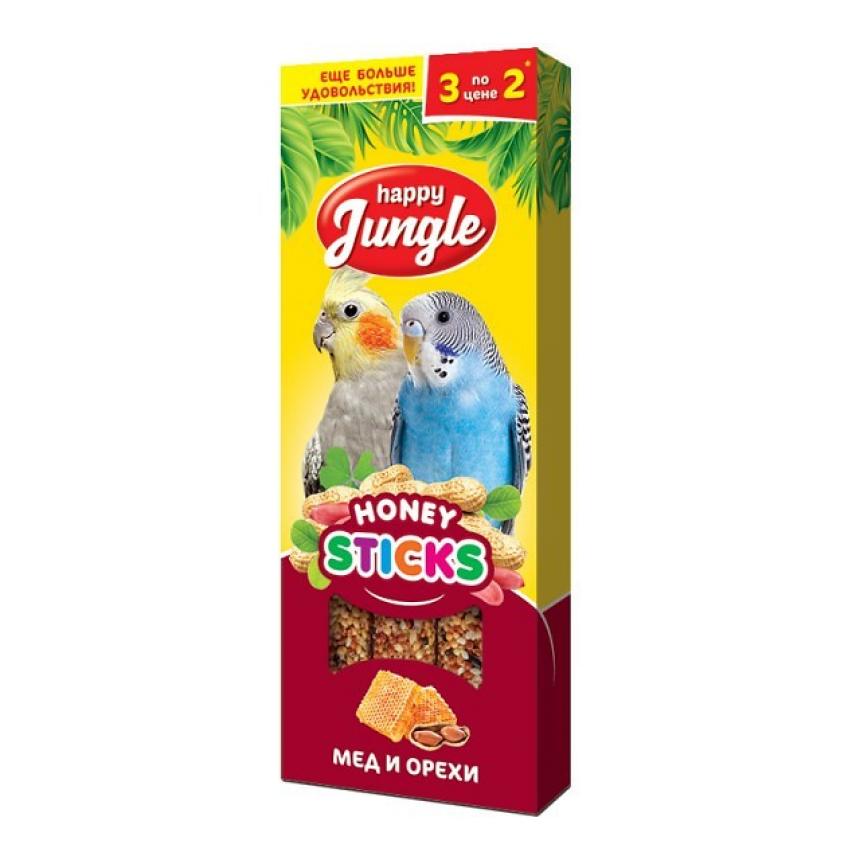 Лакомствао-палочки Happy Jungle для птиц, мед и орехи 3шт
