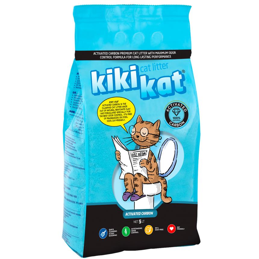 Наполнитель KikiKat для кошек супер-белый комкующийся, активированный уголь 10л