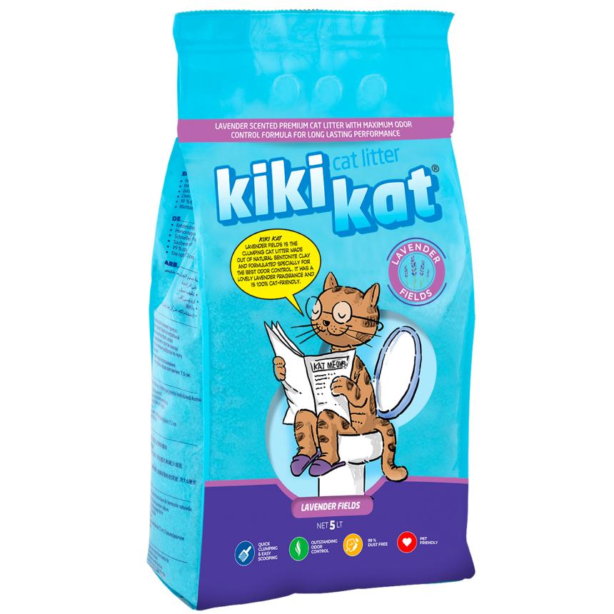 Наполнитель KikiKat для кошек супер-белый комкующийся, лаванда 5л