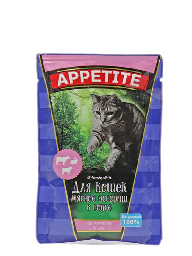 Пауч Appetite для кошек мясное ассорти в соусе 100гр