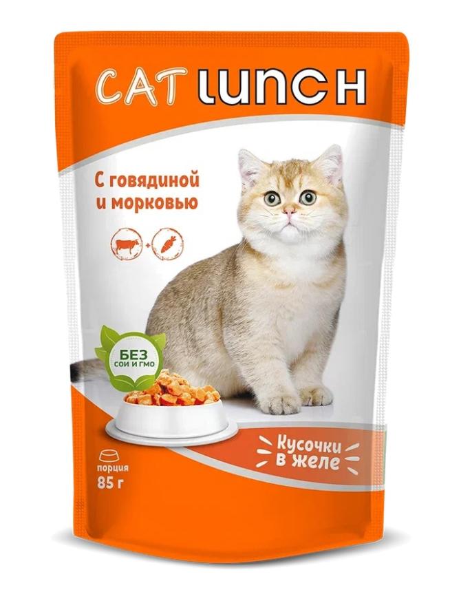 Пауч Cat Lonch для кошек, говядина/морковь желе 85гр