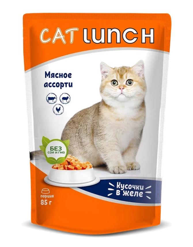 Пауч Cat Lonch для кошек, мясное ассорти желе 85гр